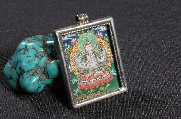 Непальская ручная работа серебро 925 пробы 4 подвеска с avalokiteshvara тибетская тангка