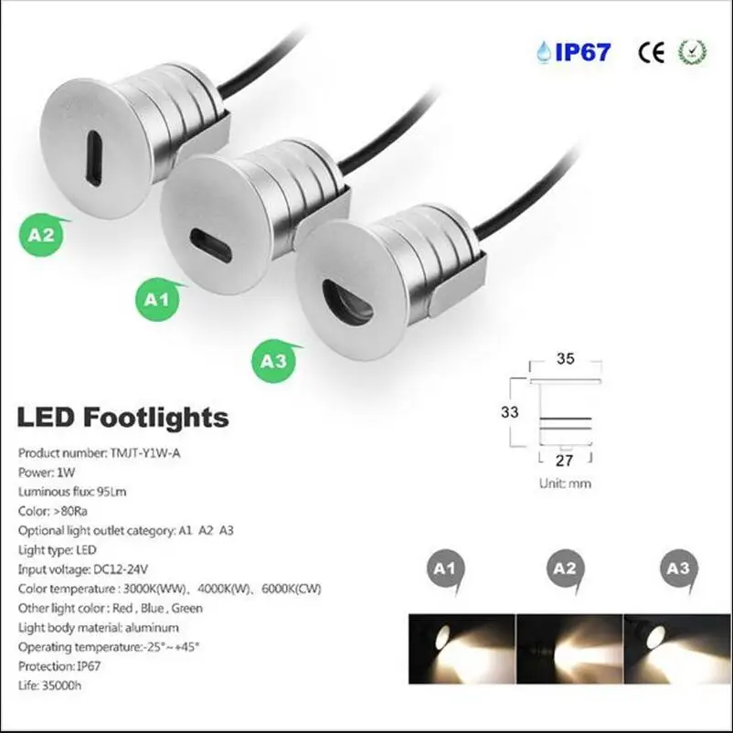 Встраиваемый светодиодный уличный подземный светильник 1 Вт прожектор и