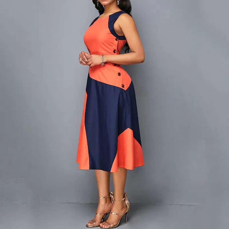 Летние оранжевые элегантные вечерние винтажные женские платья миди больших