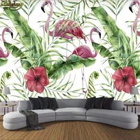 beibehang wallpapers for living room custom 3d wallpaper hand drawn tropical plants flamingo background wall papel de parede