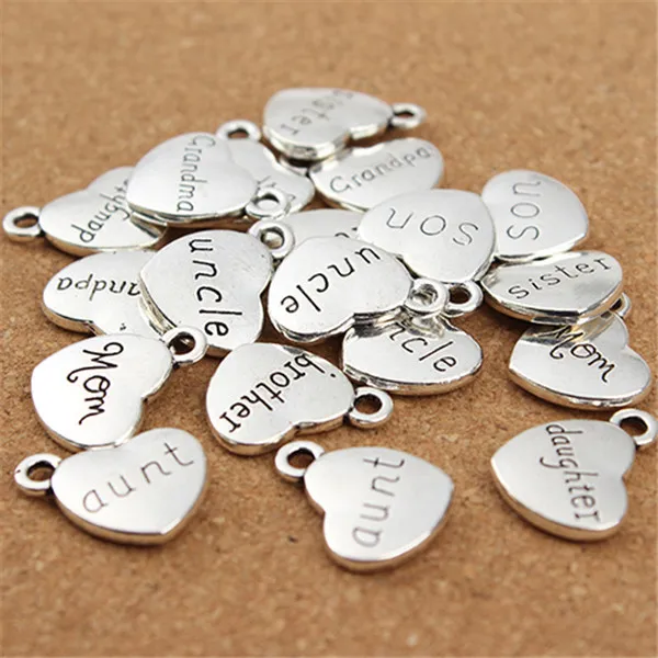 Бусины в форме сердца из металла под античное серебро 20 шт./лот|metal charms words|charm