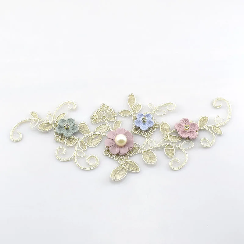 2Pcs Water Soluble Embroideried Lace Applique Gold Flower Bead Trims Wedding Decoration Dress DIY Sewinig AccessoriesKY2201 | Дом и сад