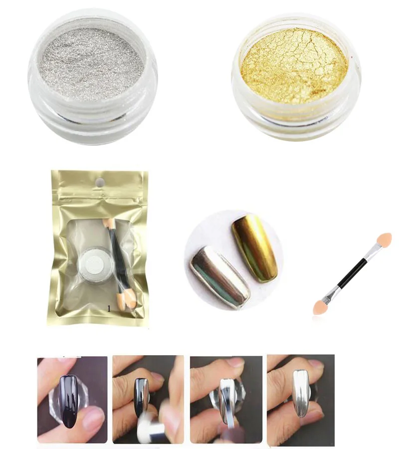 2 коробки/набор 1 г/кор. сверкающий лак для ногтей с кистью зеркальный порошковый