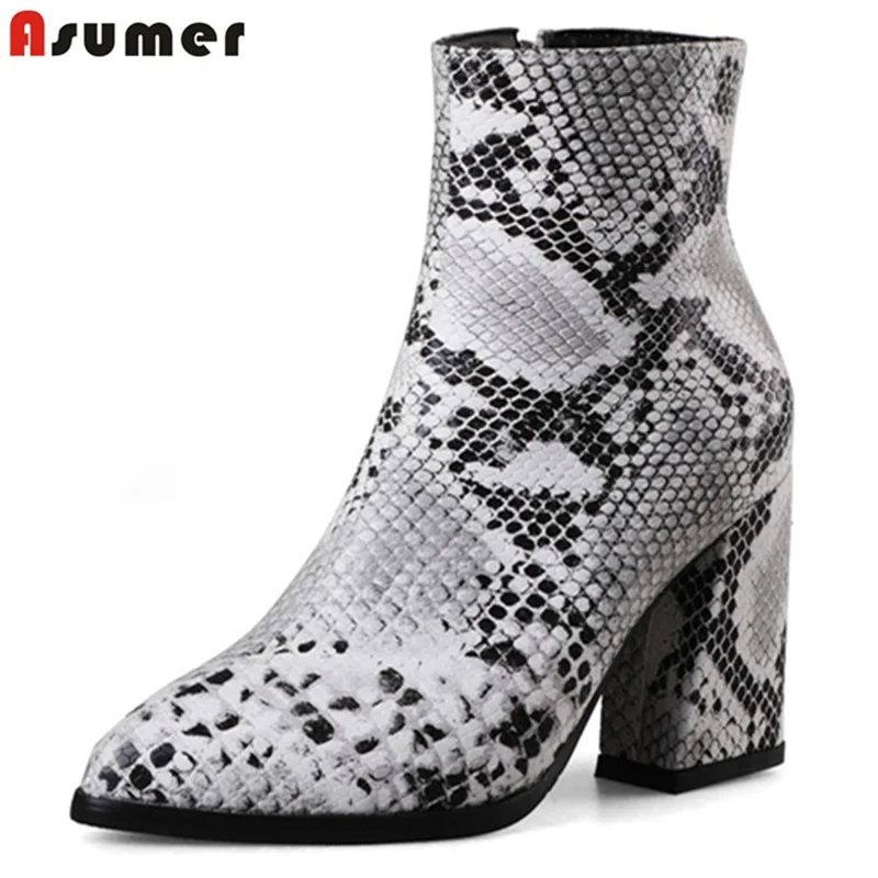 

ASUMER Plus size 34-43 New snake women boots zipper pointed toe autumn winter boots thick high heels ladies ankle boots