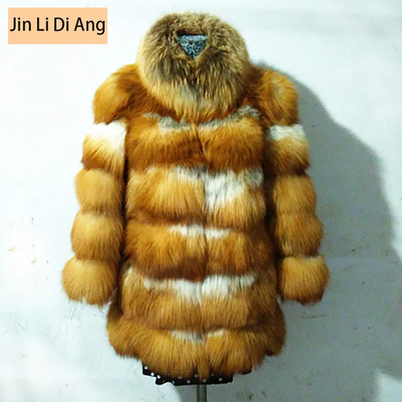 Jin Li Di Ang Women Natural Real Red Fox Silver Fur Coats with Collar Jacket Winter Warm Full Pelt Leather Vest | Женская одежда