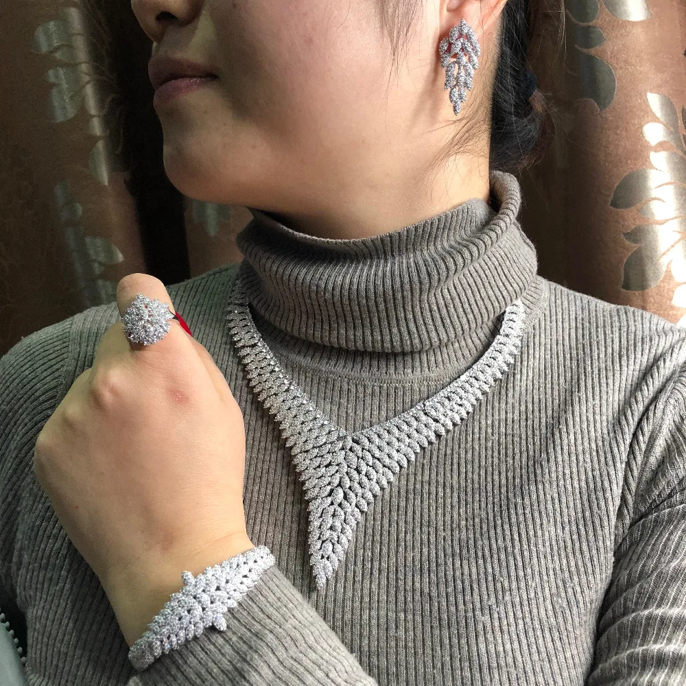 Goedkoop Hadiyana Elegante 4 Pcs Bridal Zirconia Sieraden Sets Voor Vrouwen Partij Luxe Dubai Koper Cz Strass Bruiloft Sieraden Sets 2282W