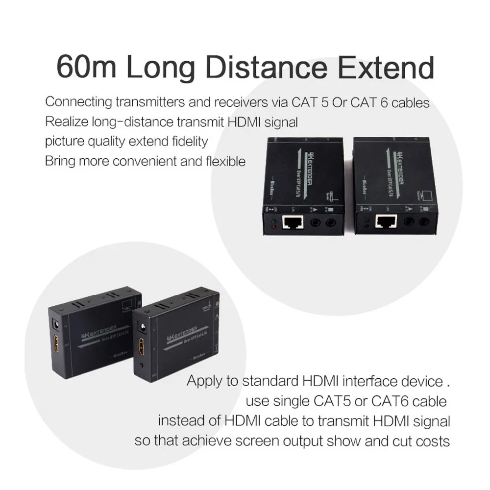 MiraBox 4K * 2K HDMI удлинитель с технологией EDID двухсторонний ИК поддержка HD 2160P @ 30 Гц 60 м