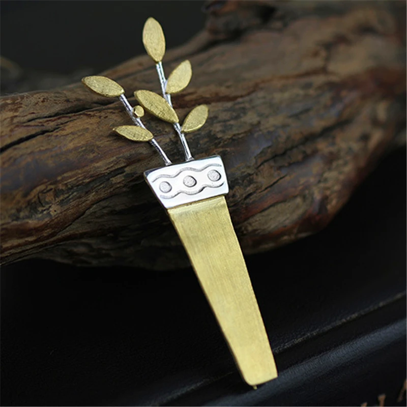 Lotus Fun Moment Real 925 Sterling Silver Handmade Fashion Jewelry Unique Potted Flower Women Brooches Broche Pin Badge | Украшения и