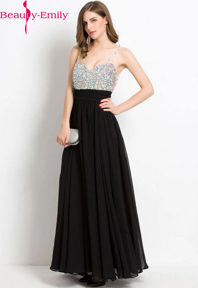 V Neck Prom dress Chiffon A Line Sleeveless Long Evening Dresses 2018 With Beading Floor Length Dress Vestido de fasta | Свадьбы и