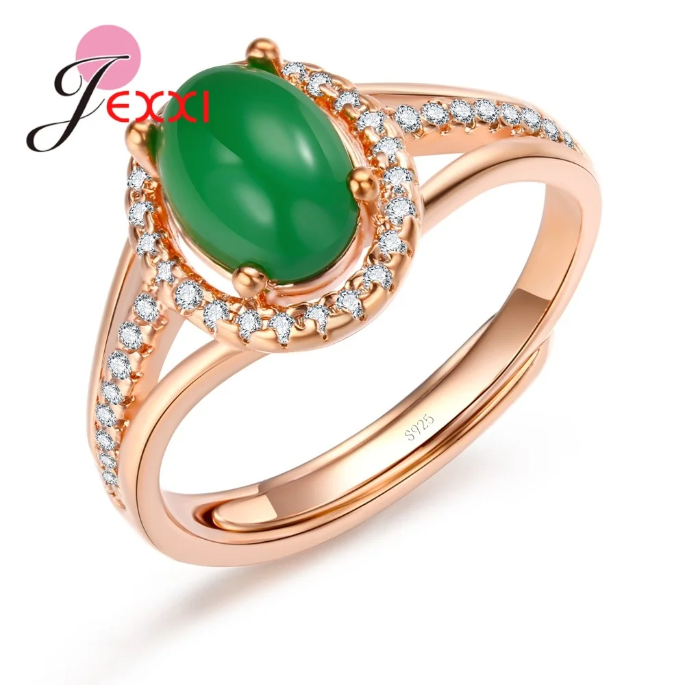 

Oval Green Stones Filled High Quality Rose Gold Jewelry Opened Band Rings with Cubic Zirconia For Women Wedding