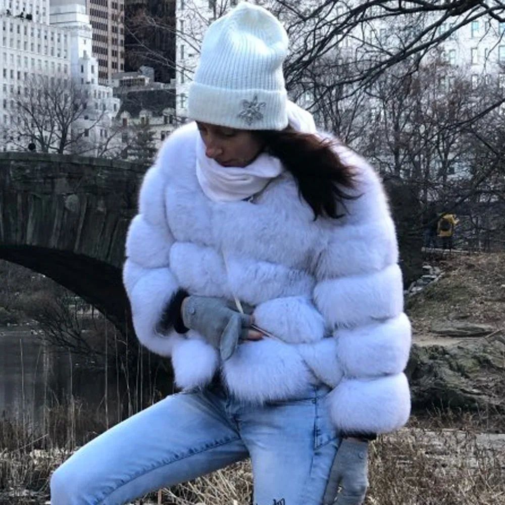 Topfur White Fox Real Fur Female Coat Women Short Winter Fur Leather Jacket Clothes Outerwear Natural Fox Fur Coats For Women