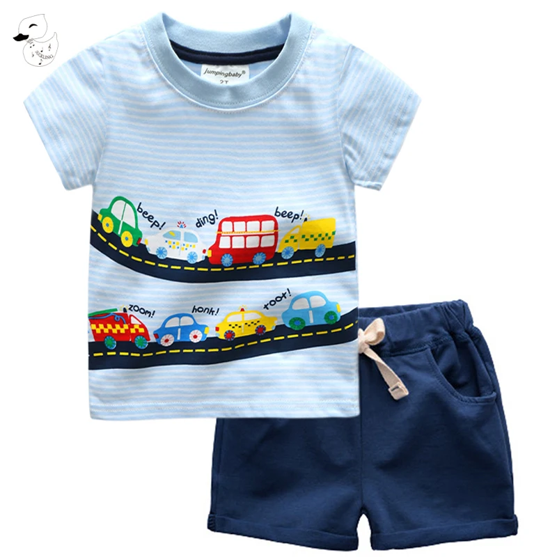 BINIDUCKLING Summer Child Boys Clothes Sets Cartoon Car T-shirts+Pants Toddler Boy Outfits Cotton O-Neck Kids Clothing |