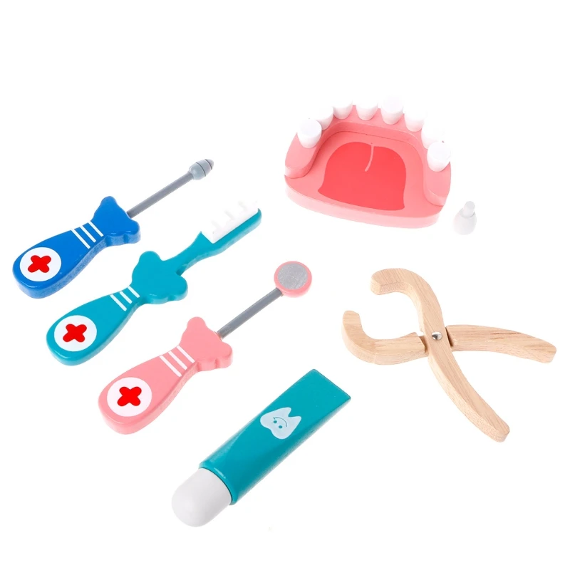 6 шт. детские игрушки доктор набор играть деревянные стоматологические