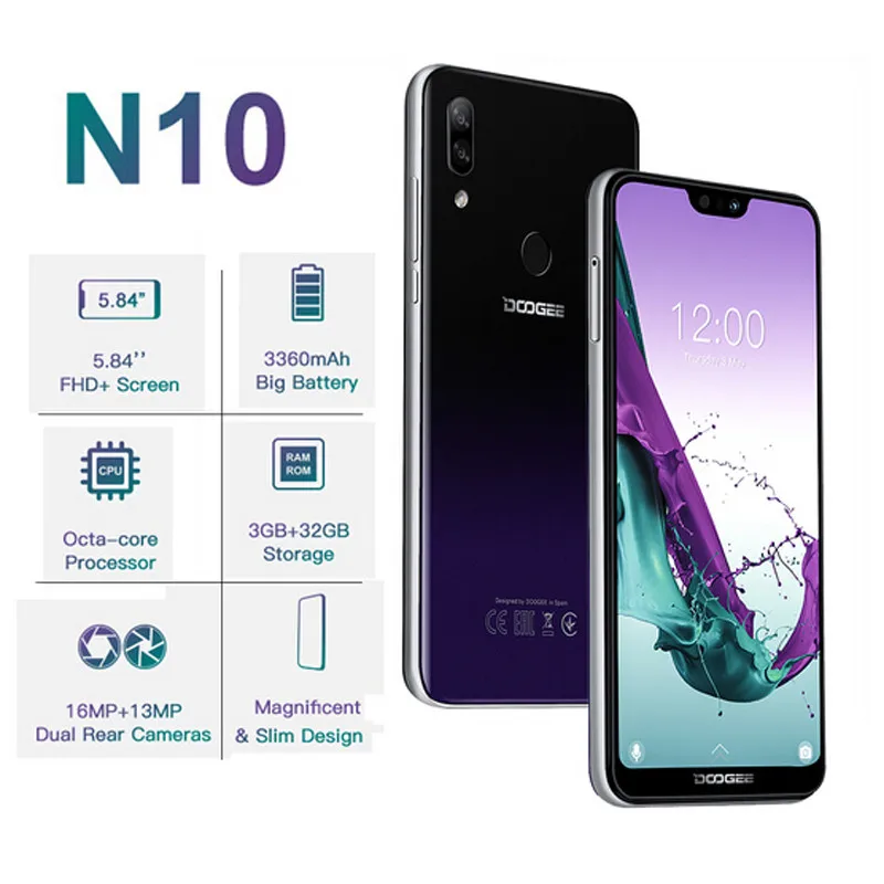 DOOGEE N10 мобильный телефон Android 8 1 3 ГБ ОЗУ 32 Гб ПЗУ Восьмиядерный 5 84 &quotFHD 19:9 дисплей 16