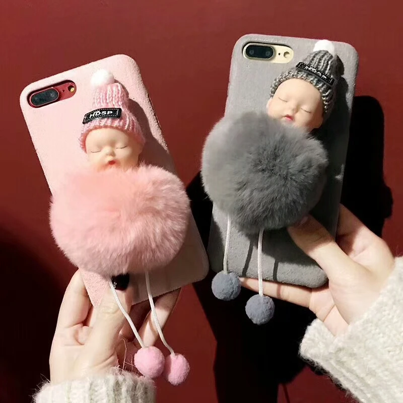 Kuutti Squishy Sleep baby Phone Covers Pink Gray Fur Fitted Cases for iPhone 7 Accessories Fundas 6 Case |