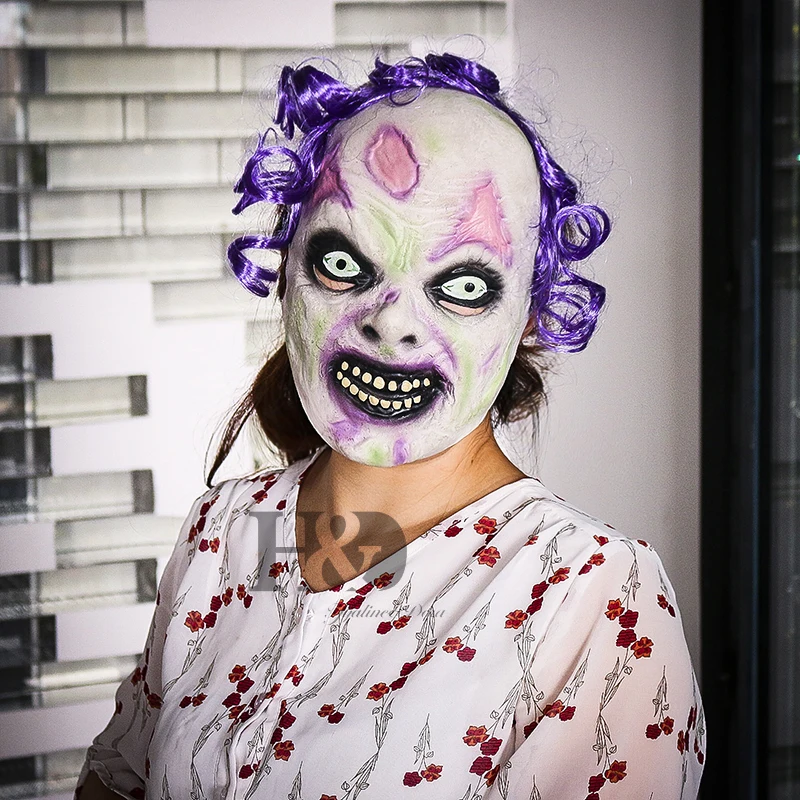 H &amp D Хэллоуин ужас дьявол Клоун Маска с фиолетовыми волосами злой взрослый