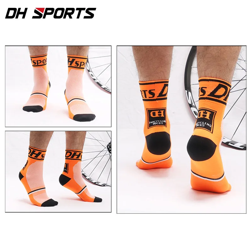 DH спортивный топ для профессионалов, носки для велоспорта, лучшие зимние носки для бега, mtb носки, распродажа, защищающие ноги, баскетбольные лыжные Компрессионные носки - Цвет: Black orange