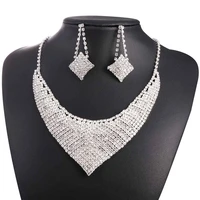 new hot rhinestone collar bib choker necklace earrings for women wedding party fashion statement bridal jewelry sets ne2377y 80