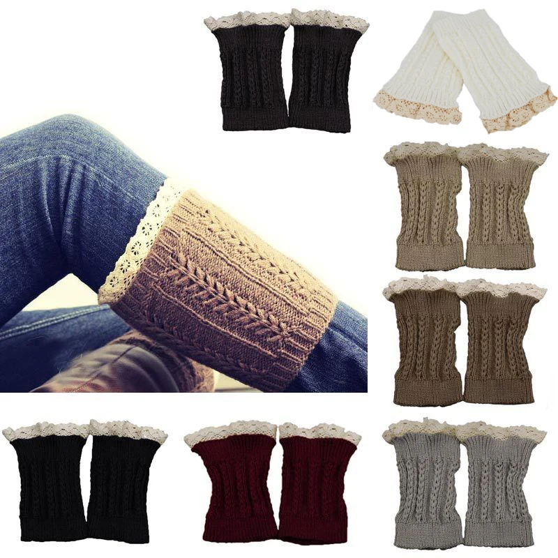 1 пара модные женские туфли вязаные крючком Кружево отделкой загрузки манжеты