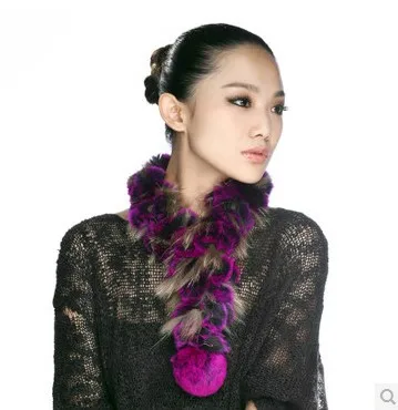 (TopFurMall) Winter Women's Real Natural Ruffled Rex Rabbit Fur Scarves Lady Warm Muffler Female Pashmina Scarf VK1452 |