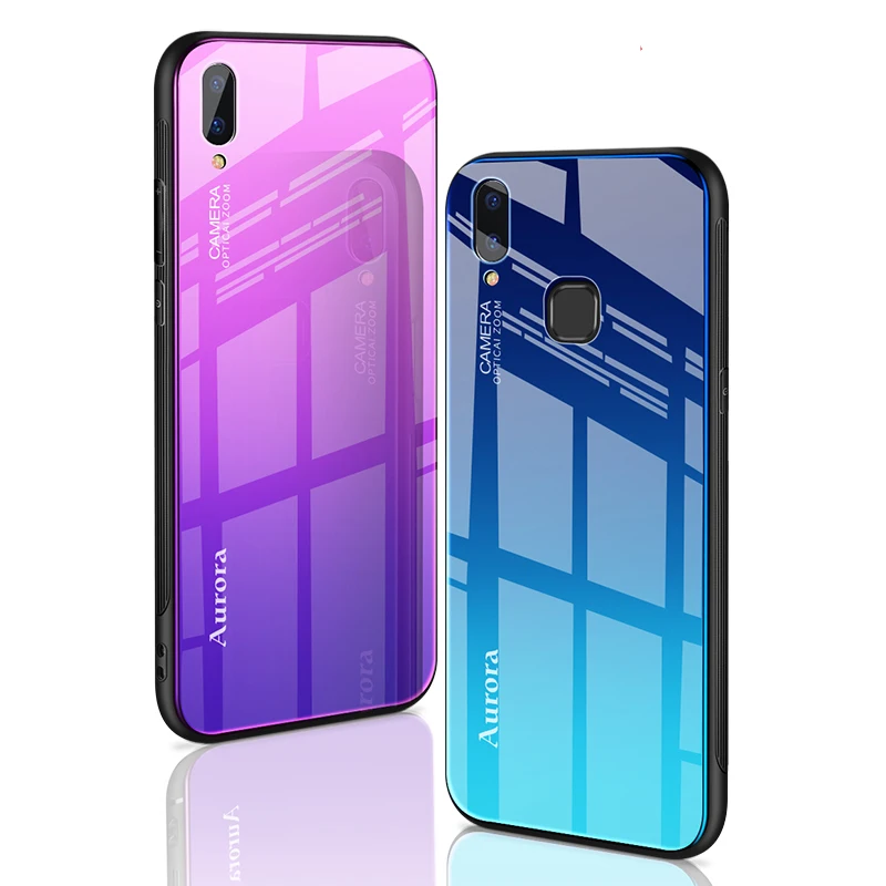 Aurora Gradient Tempered Glass Cases for Vivo NEX S Case Anti-shock Anti-slip Bumper Capa Fundas |