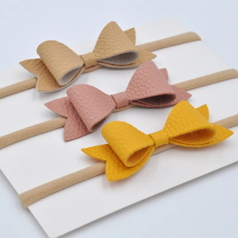 36pcs/lot 3inch Faux Leather Bow Headband Elastic Nylon Hair Band For Girls Baby Accessories | Детская одежда и обувь