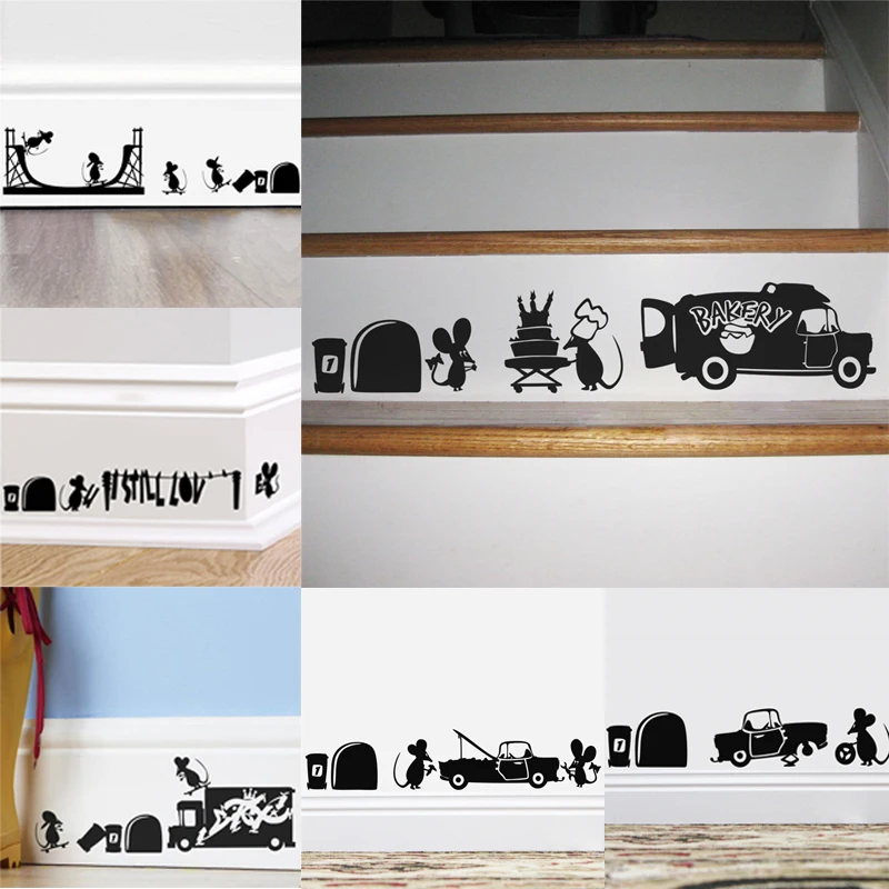 Забавная черная кошка торт мышь 3d яркое отверстие автомобильные наклейки на