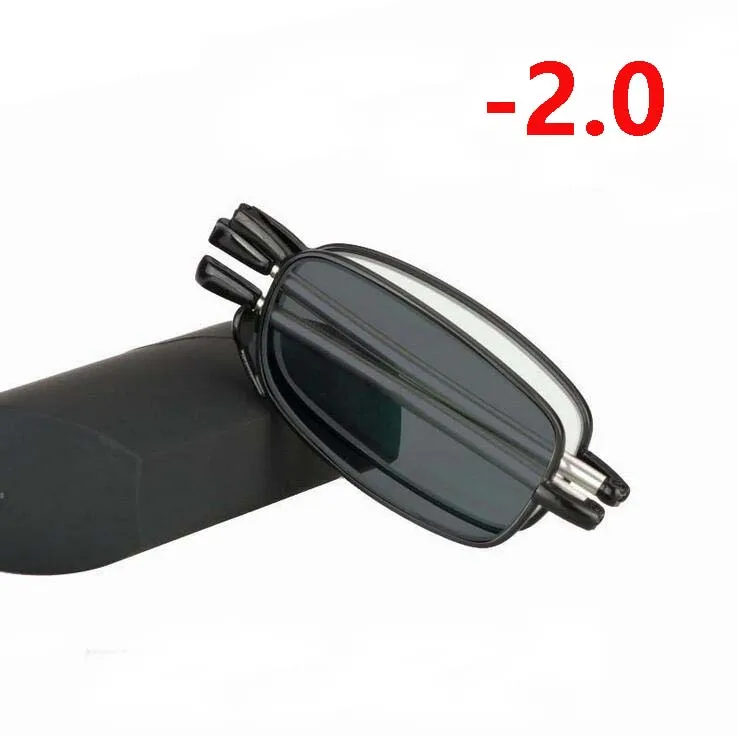 Myopia 200 Мини складной солнцезащитный фотохромный готовые очки для близорукости для мужчин и женщин Квадратные Солнцезащитные очки для близорукости короткие очки oculos de grau - Цвет оправы: Myopia 200