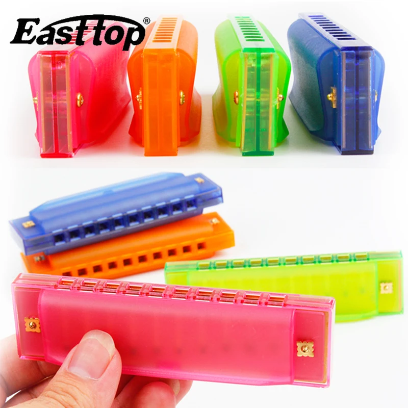 Полупрозрачная цветная гармоника EASTTOP с 10 отверстиями для детей игрушки и хобби
