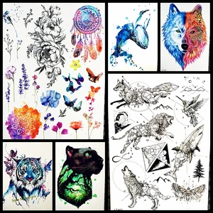 Шикарная синяя Акварельная бабочка Тигр временная татуировка для мужчин женский боди-арт хна тату искусственная Водонепроницаемая татуировка на руку спину наклейка