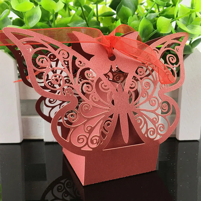 10 шт. коробка для конфет с лазерной резкой бабочки подарков шоколада гостей