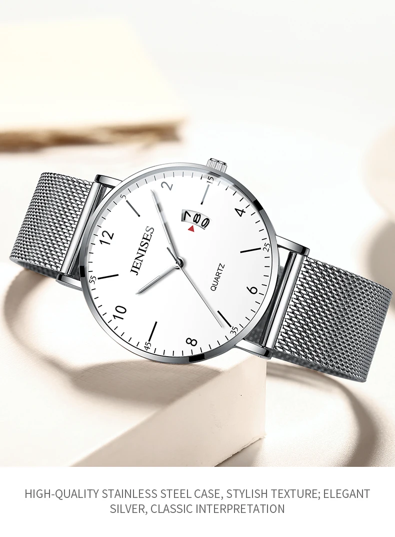 Mens Watches Slim Mesh Steel Date Waterproof Simple Designer Quartz Watch For Men Clock Black Wristwatch Relogio Masculino