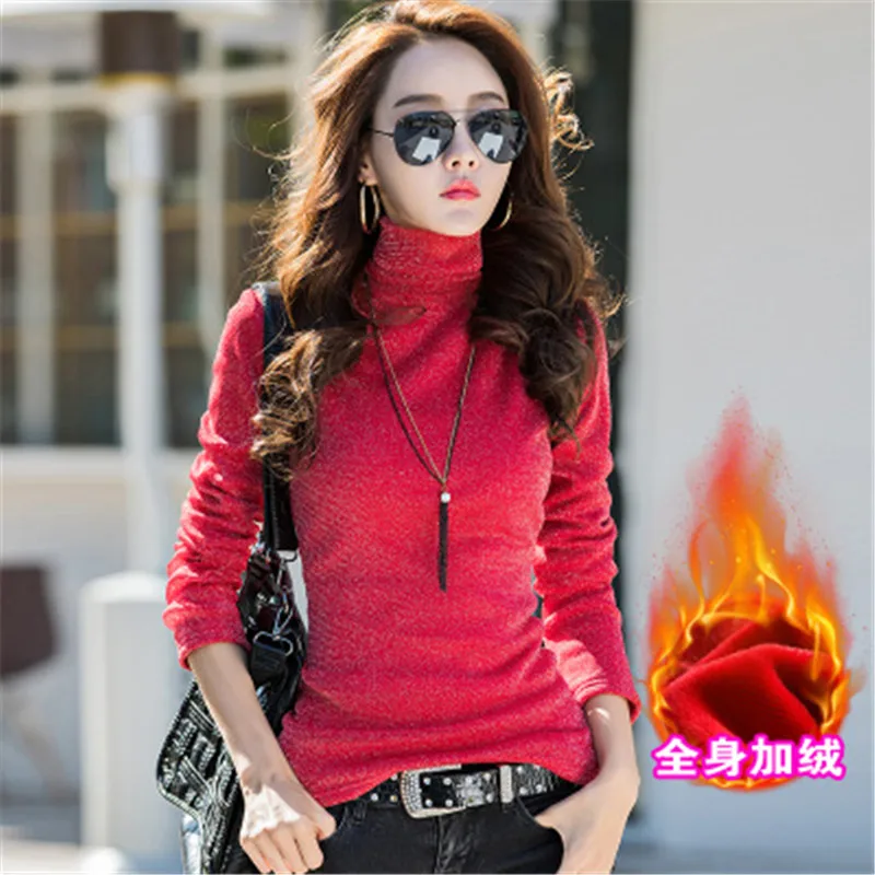 Женский свитер яркий Шелковый однотонный пуловер с высоким воротником