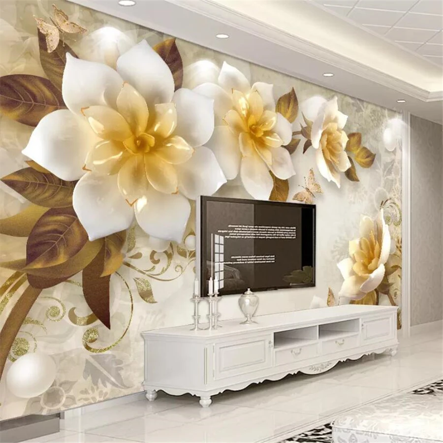 

wellyu Custom wallpaper 3D embossed jewelry flowers simple European living room 5d TV background wall paper 8d papel de parede