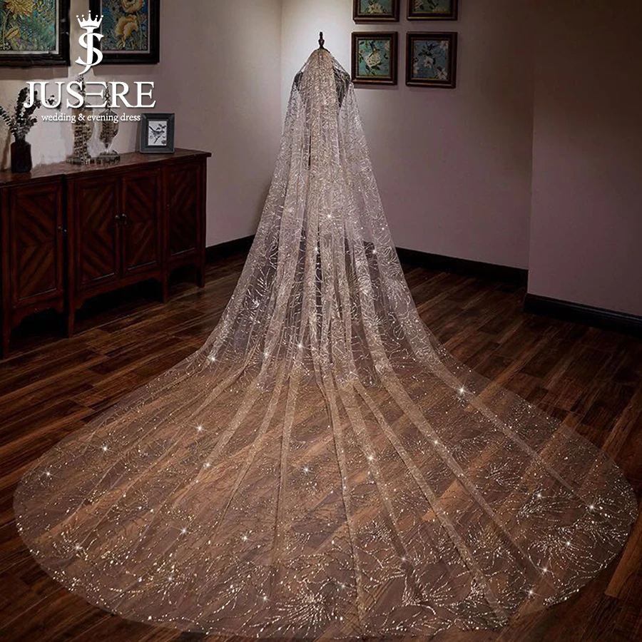 Сверкающая свадебная фата с длинным шлейфом цвета шампанского 3 м | Свадьбы и