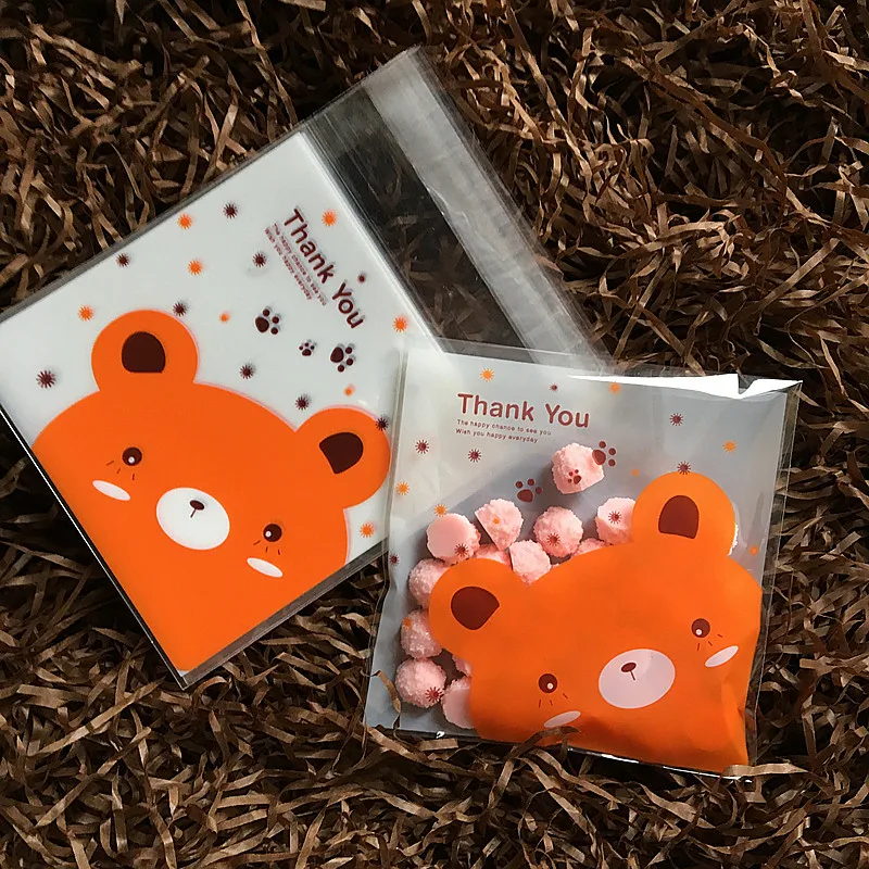 DONYAMY 100 шт./лот пакет для упаковки печенья в виде оранжевого медведя прозрачная