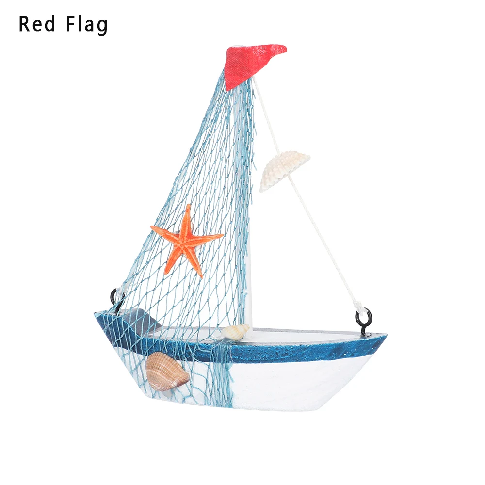 red flag 1 шт. винтажный Средиземноморский стиль морской мореходный деревянный синий парусник корабль деревянные изделия орнаменты вечерние домашние украшения для комнаты - Color: red flag