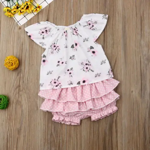 В наличии Одежда для новорожденных и маленьких девочек топы с цветочным рисунком