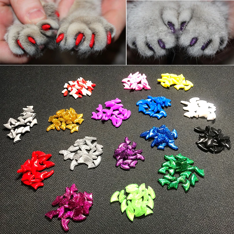 20 шт-кошки котенок лапы Уход за ногтями колпачок для когтей клей аппликатор Мягкий Резиновый ПЭТ лак для ногтей/колпачки для лап товары для домашних животных