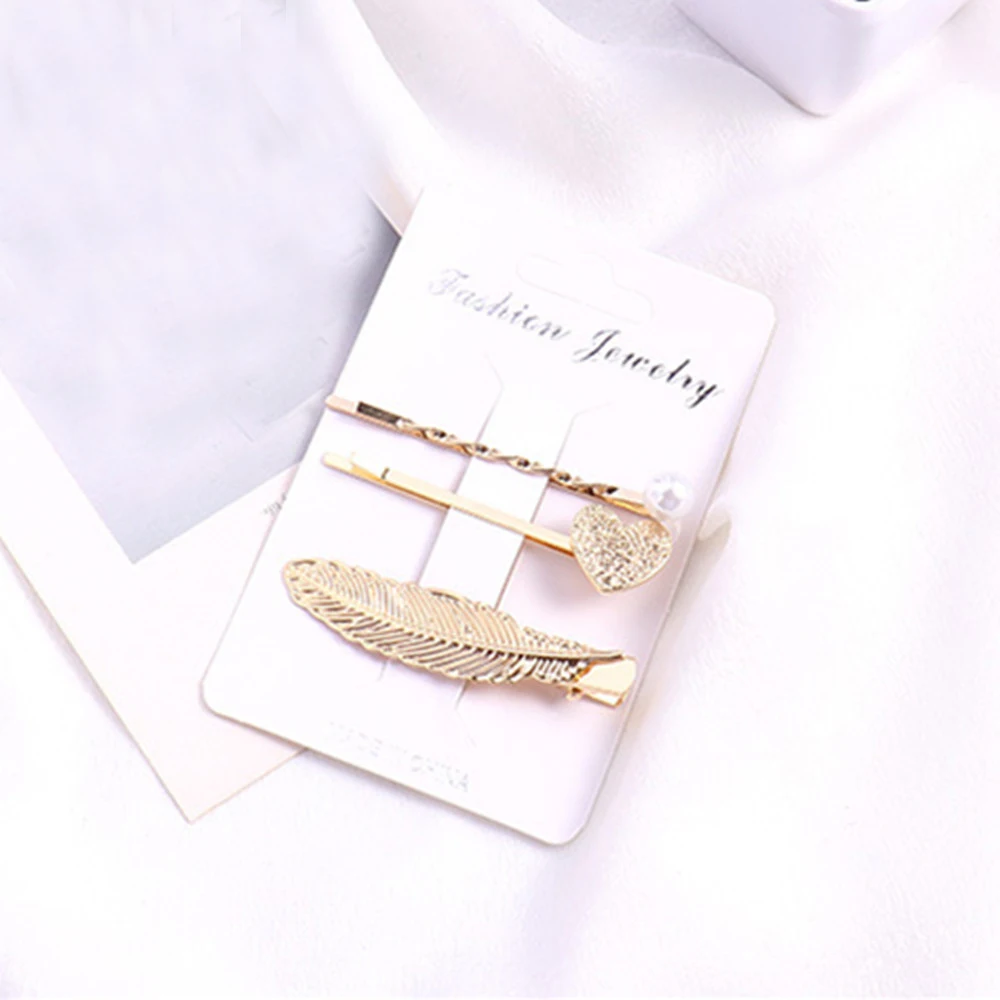

3Pcs Women Rhinestone Hair Clip for Women Girls Metal Hairpin Ladies Bow-knot Heart Barrettes Hairgrip Headwear Hair Accessories