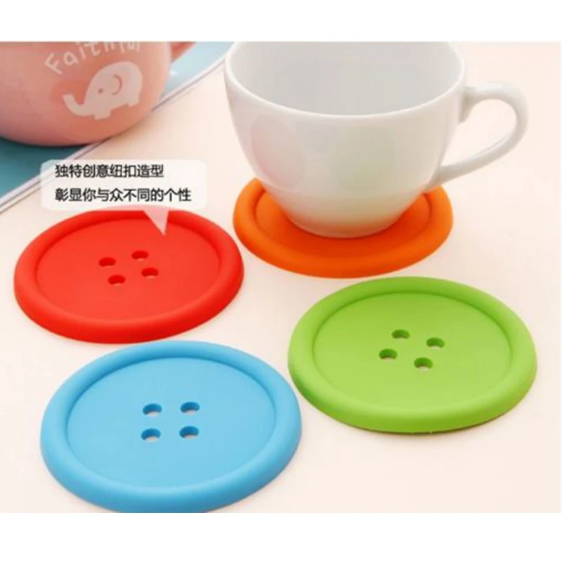 Циновка чашки силикона милые красочные пуговица в форме Coaster держатель подушки