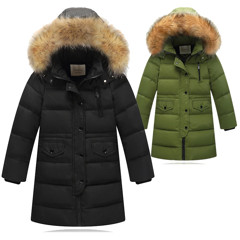 Модные пуховые куртки для девочек пальто парки холодной зимы меховая Длинная