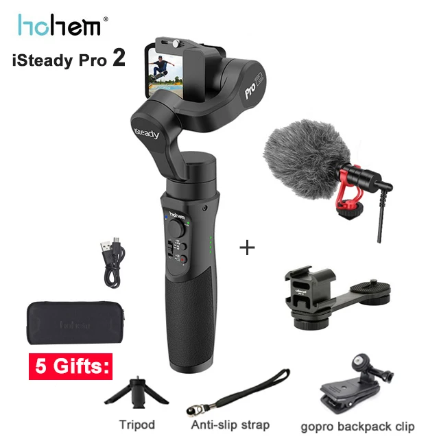add stand microphone Hohem iSteady Pro 2 3-осевой портативный монопод с шарнирным замком Go Профессиональный стабилизатор для камеры DJI Osmo Экшн камера Gopro Hero 7 6 5 Yi 4K SJCAM Камера PK Feiyu G6 - Цвет: add stand microphone