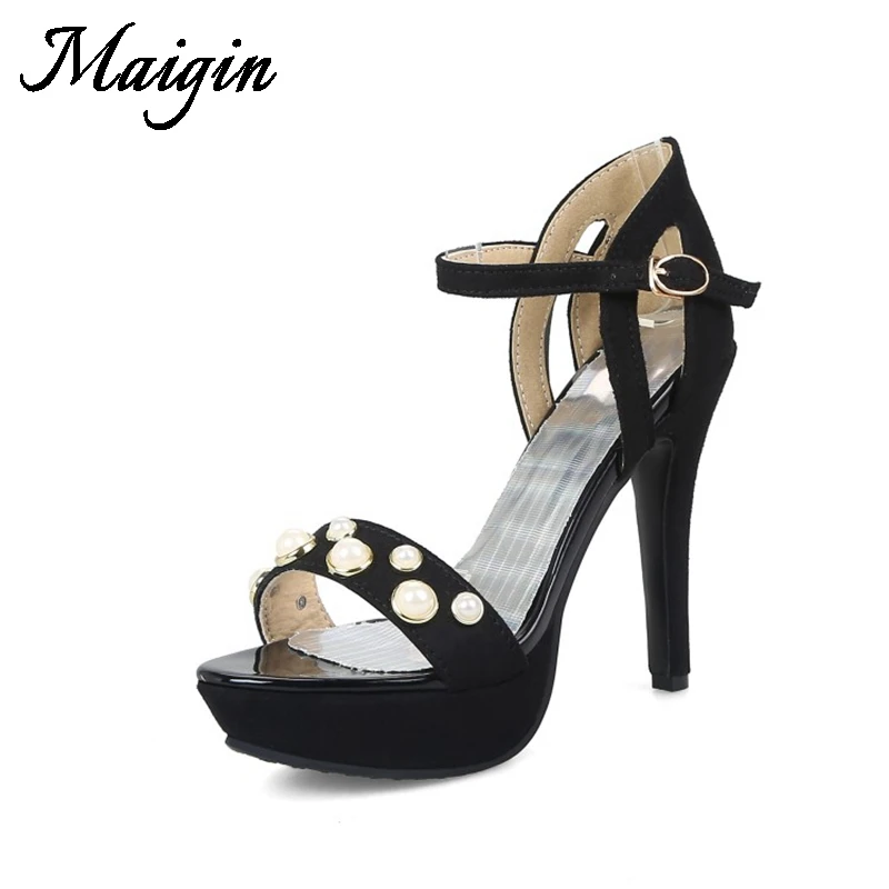 Maigin Лето Женская обувь на платформе высоком каблуке черные дамские сандалии 2018 г.