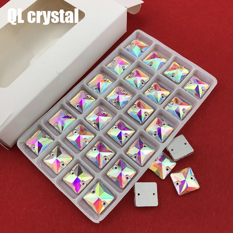 QLcrystal Популярные AB площади шить на стеклянные стразы 8,10 16,22 12,14 мм Flatback пришить Камень бусины платье Craft поставки