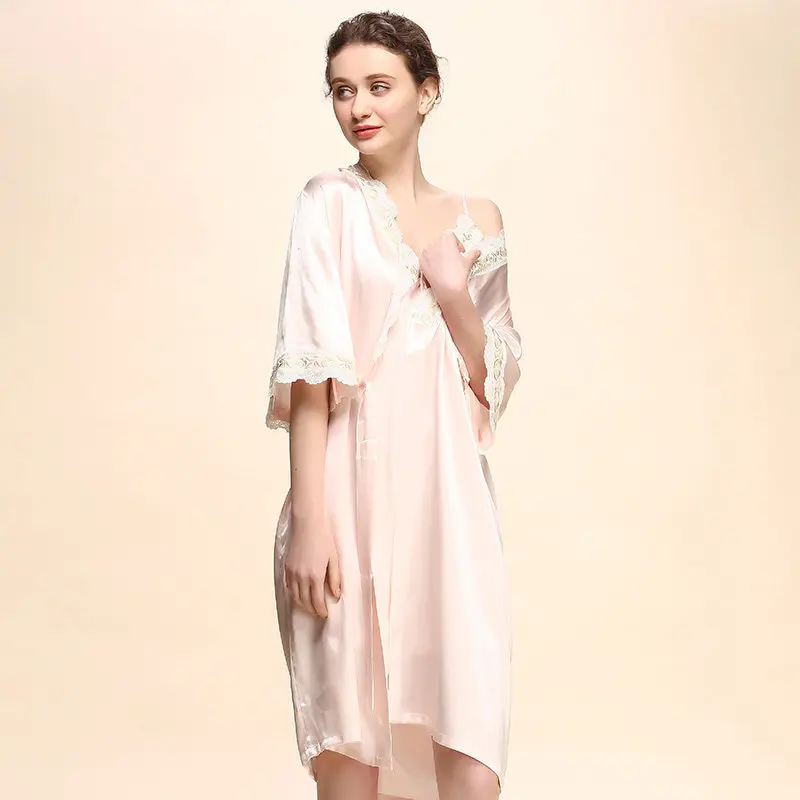 Женские сна lounge robe платье розовый шелковое халат 2 предмета пижамы рубашки белье