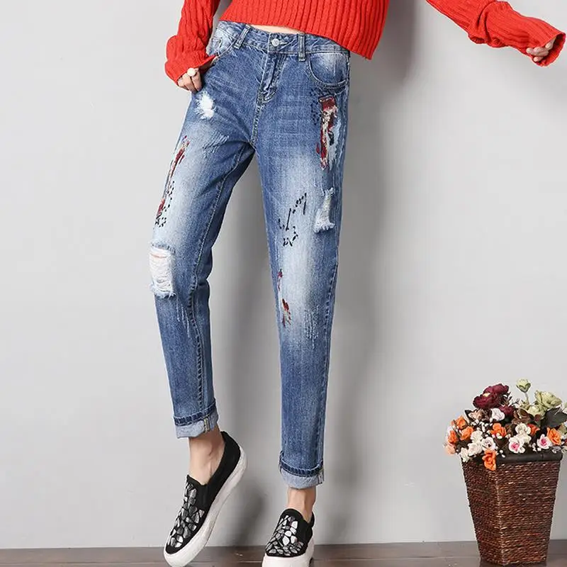 2018 женские джинсы с высокой талией и вышивкой узкие джинсы|jeans high|women jeanswomen jeans high