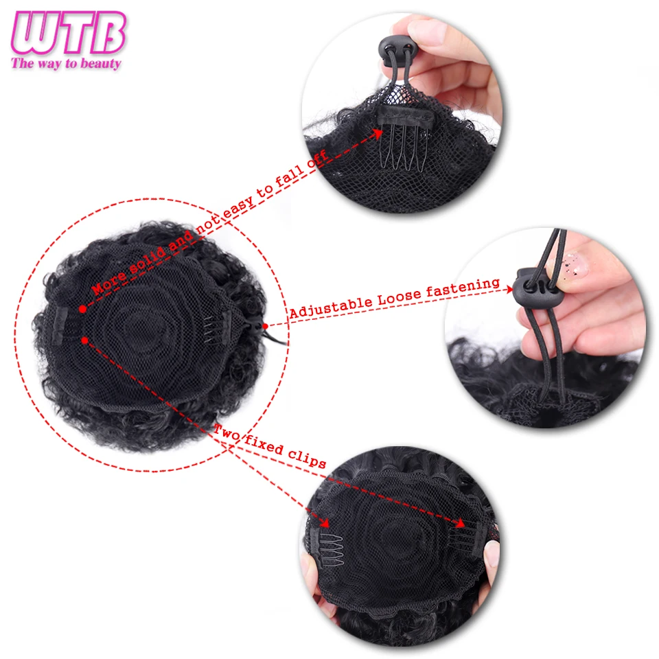 WTB Synthetic Fiber Afro Puff Drawstring Ponytail Short Kinky Curly Hair Bun Chignon Wrap Fake Extensions | Шиньоны и парики