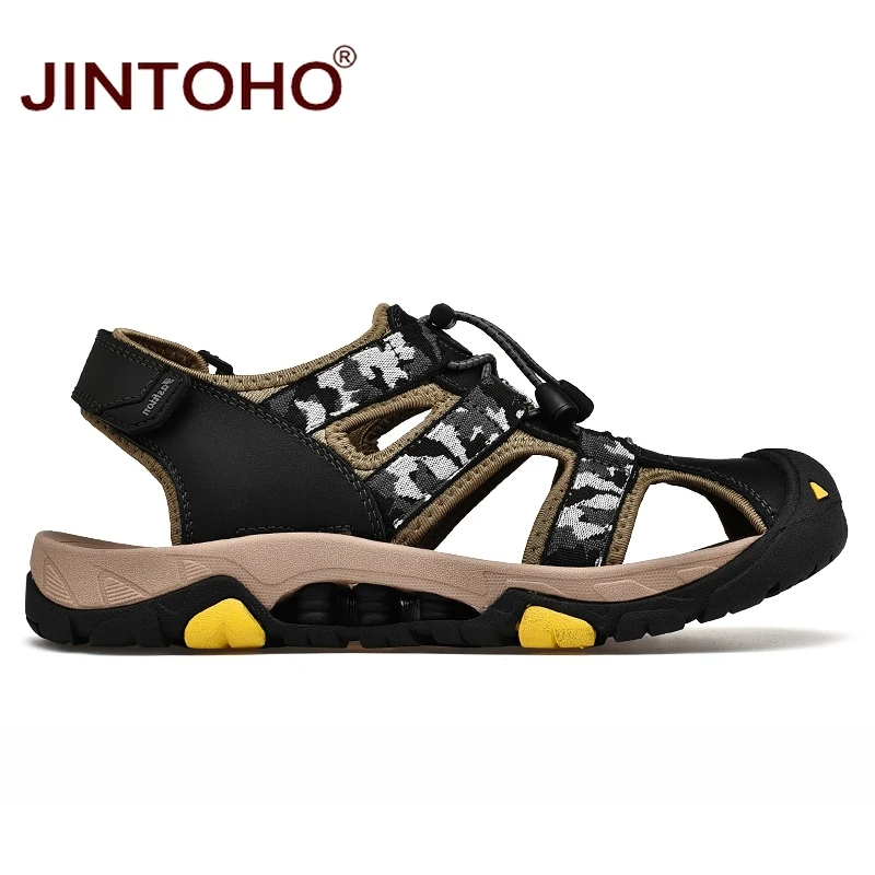 Лето jintoho/обувь из натуральной кожи; модные мужские кожаные сандалии; летняя пляжная обувь; повседневные мужские сандалии; коллекция года; пляжные сандалии