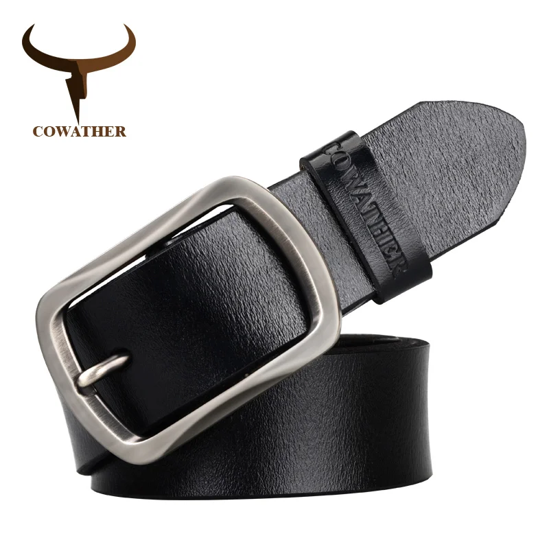 CY002 black COWATHER brand классические мужские корова натуральная кожа мужчины платье пряжкой ремня моды регулируемый черный коричневый кофе подарочная упаковка - Цвет: CY002 black